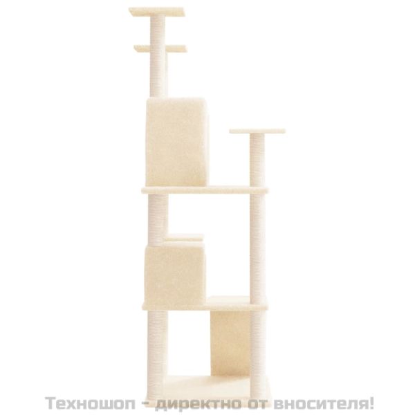 Котешко дърво със сизалени стълбове, кремаво, 153 см