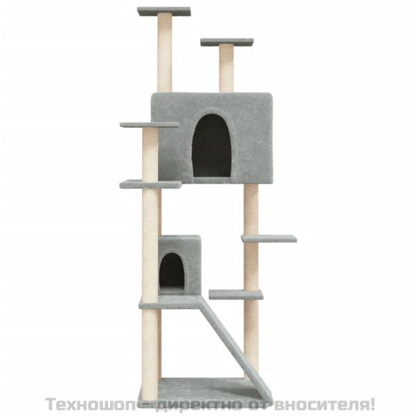 Котешко дърво със сизалени стълбове, светлосиво, 153 см