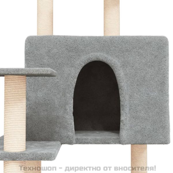 Котешко дърво със сизалени стълбове, светлосиво, 153 см