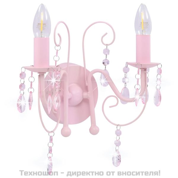 Аплик с кристали, розов, 2 х E14 крушки
