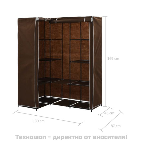 Ъглов гардероб, кафяв, 130x87x169 см