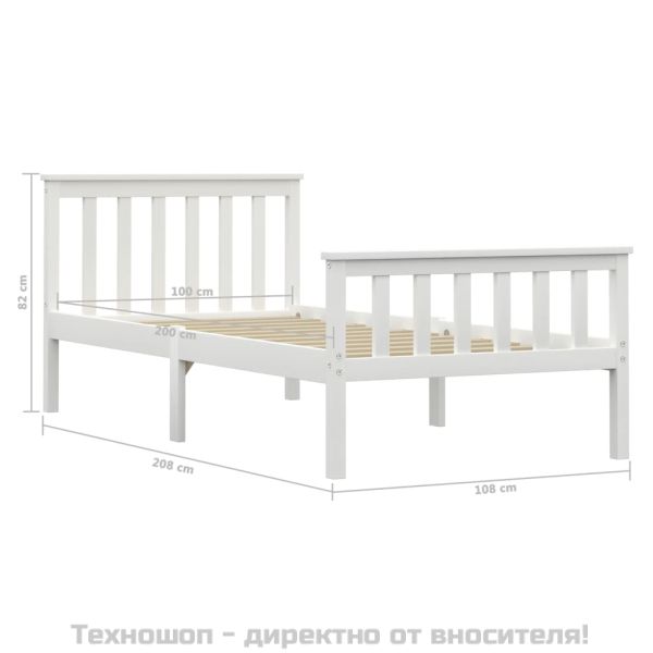 Рамка за легло, бяла, бор масив, 100х200 см
