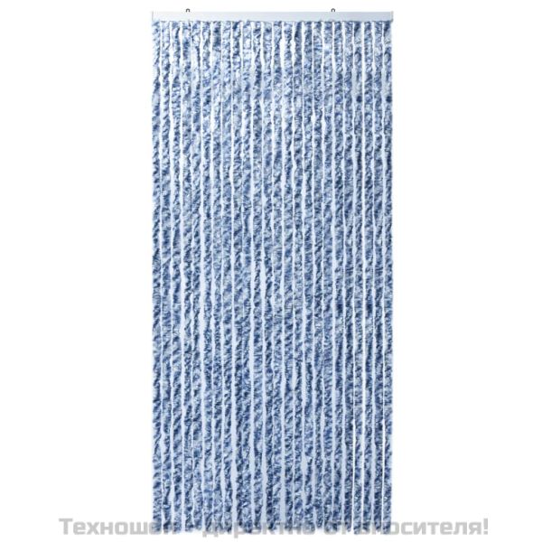 Завеса против насекоми синьо бяло и сребристо 100x220 см шенил