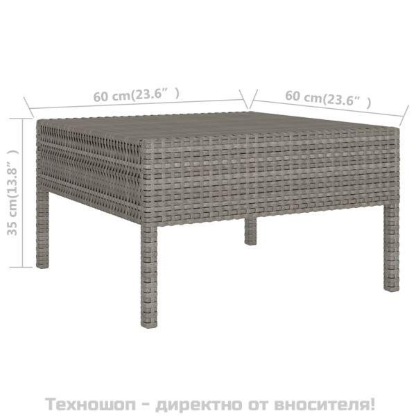 Градински комплект с възглавници, 10 части, полиратан, сив