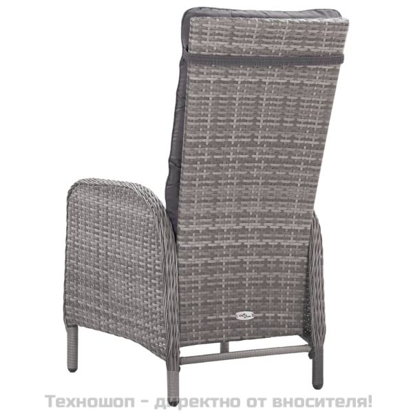 Градински трапезен комплект, 5 части, сив, полиратан и стъкло