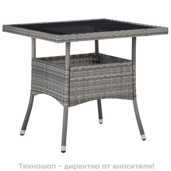 Градински трапезен комплект, 5 части, сив, полиратан и стъкло