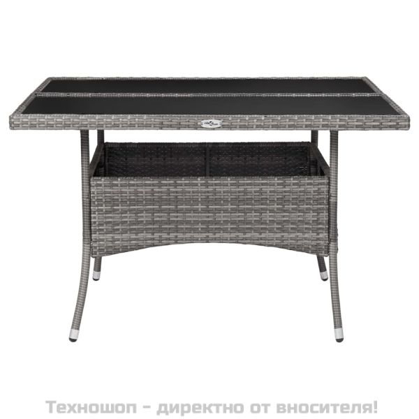 Градински трапезен комплект, 9 части, полиратан и стъкло, сив