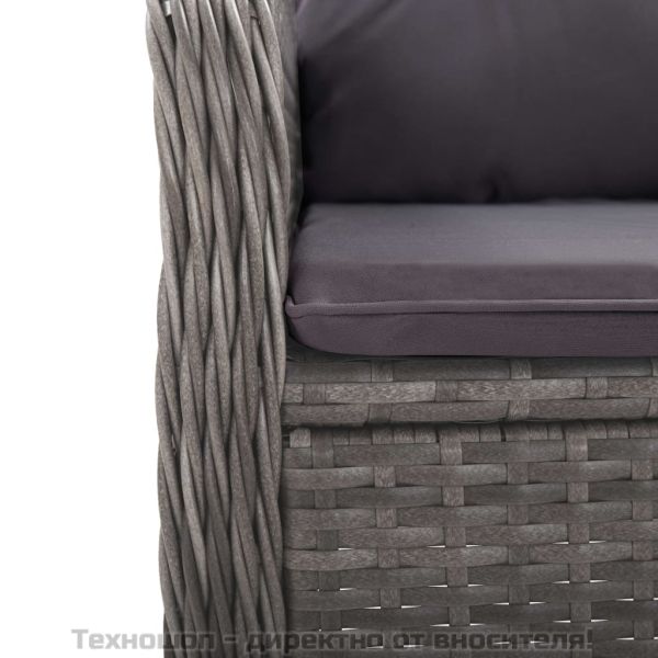 Градински бистро комплект, 3 части, полиратан и стъкло, сив