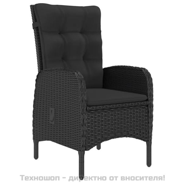 Градински бистро комплект, 3 части, полиратан и акация, черен