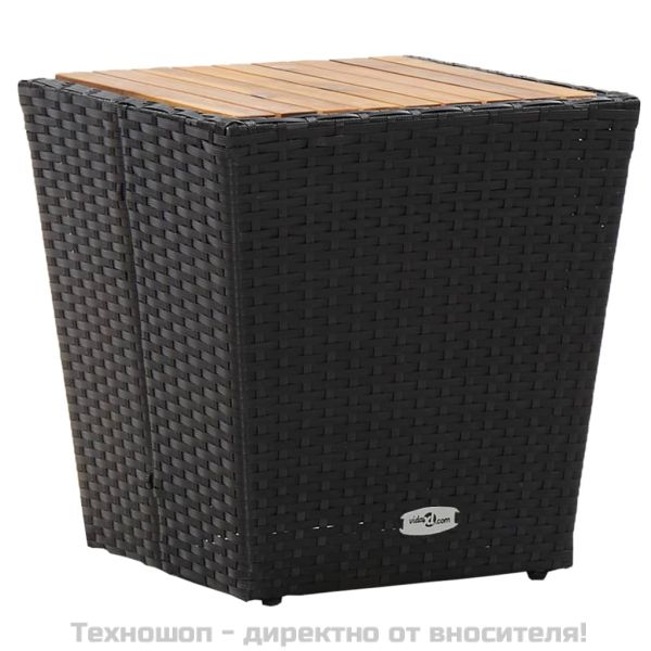 Градински бистро комплект, 3 части, полиратан и акация, черен