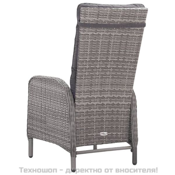 Градински бистро комплект, 3 части, полиратан и стъкло, сив