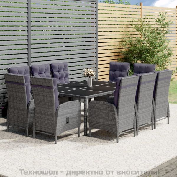 Градински трапезен комплект 11 части полиратан сив
