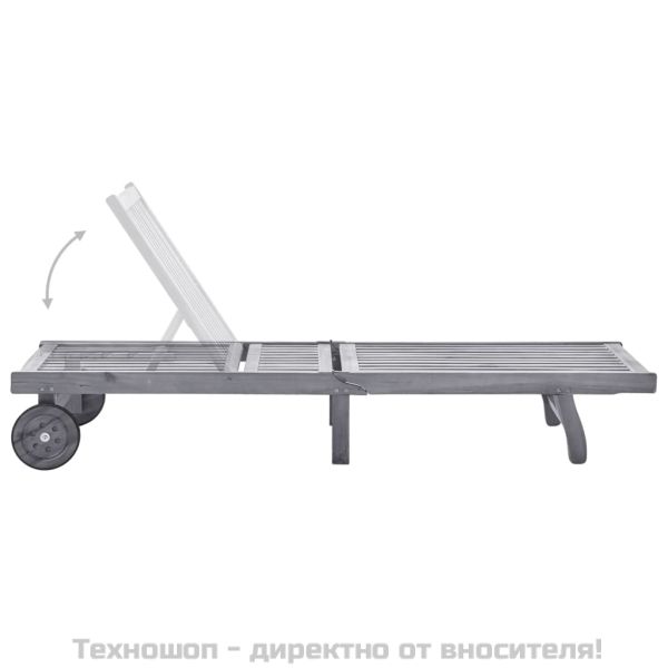 Градински шезлонг с шалте, сив, акациево дърво масив