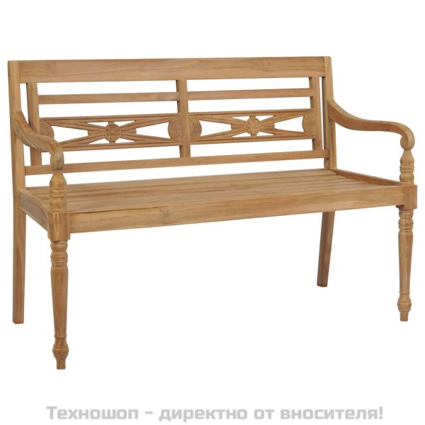 Пейка Батавия със сива възглавница, 120 см, тик масив