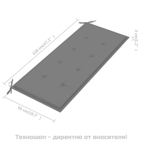 Пейка Батавия със сива възглавница, 120 см, тик масив