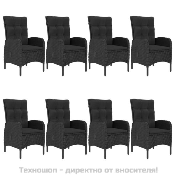 Градински трапезен комплект, 9 части, черен