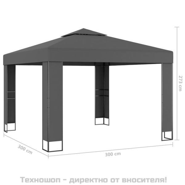 Шатра с двоен покрив и LED светещи стрингове, 3х3 м, антрацит