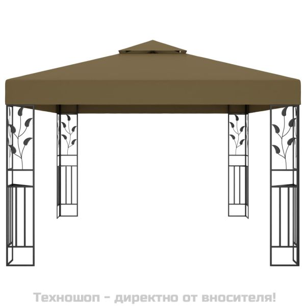Шатра с двоен покрив и LED светещи стрингове, 3x4 м, таупе