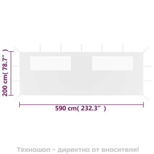 Странична стена за шатра с прозорци, 6x2 м, бяла