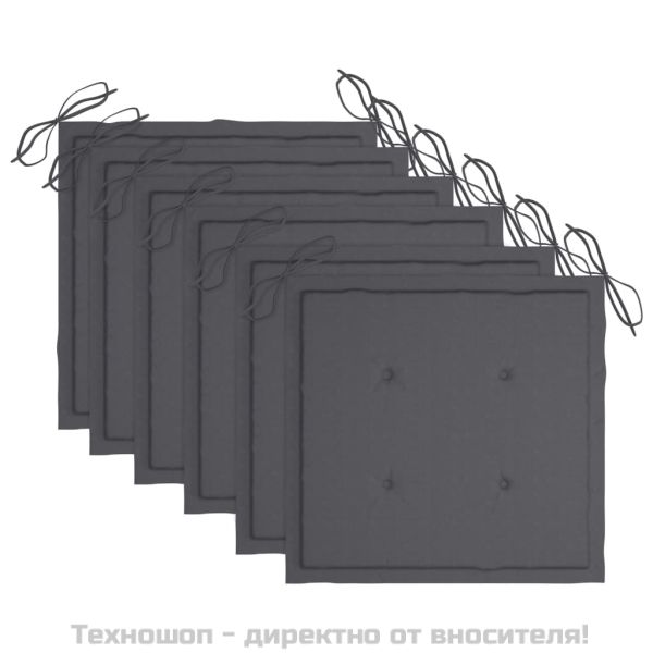 Стифиращи градински столове с възглавници 6 бр тик масив