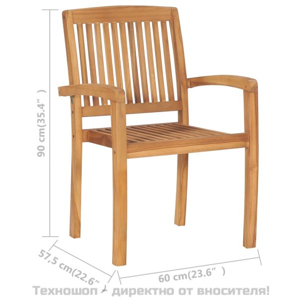 Стифиращи градински столове с възглавници 6 бр тик масив