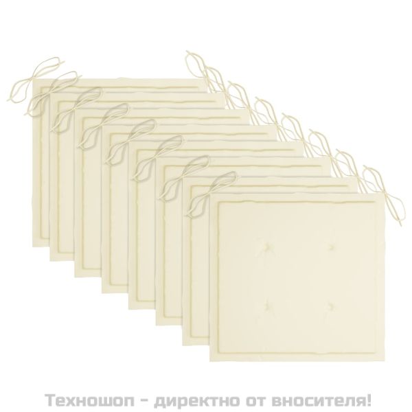 Стифиращи градински столове с възглавници 8 бр тик масив