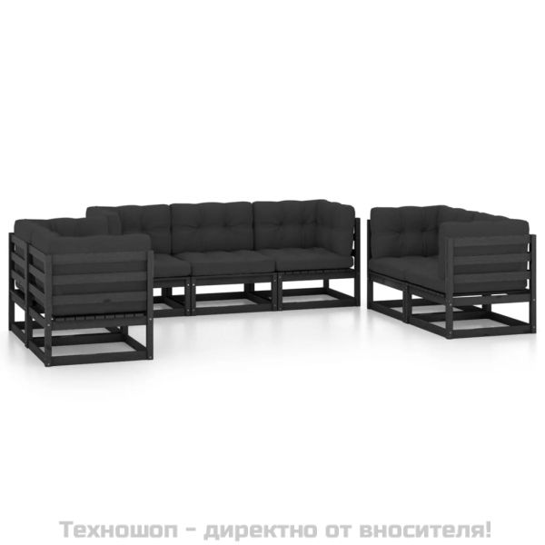 Градински лаундж комплект, 7 части, с възглавници, бор масив