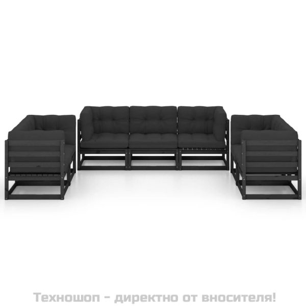 Градински лаундж комплект, 7 части, с възглавници, бор масив