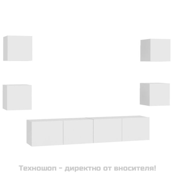 Комплект ТВ шкафове от 6 части, бял, инженерно дърво