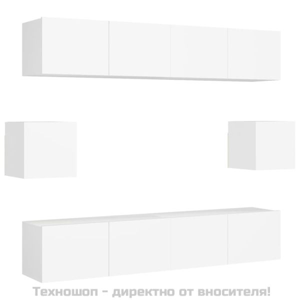 Комплект ТВ шкафове от 6 части, бял, инженерно дърво