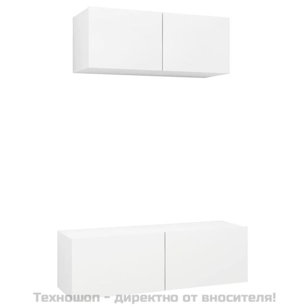 Комплект ТВ шкафове от 2 части, бял, инженерно дърво