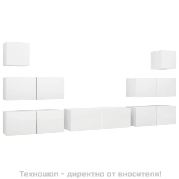 Комплект ТВ шкафове от 7 части, бял, инженерно дърво