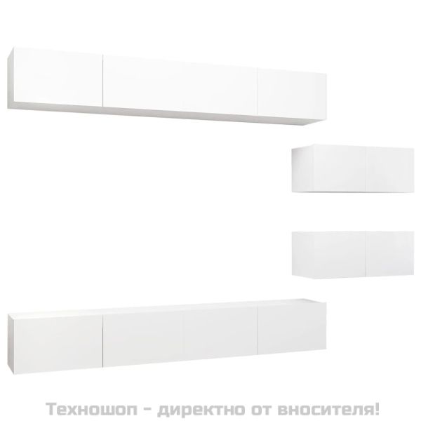 Комплект ТВ шкафове от 6 части, бял, инженерно дърво
