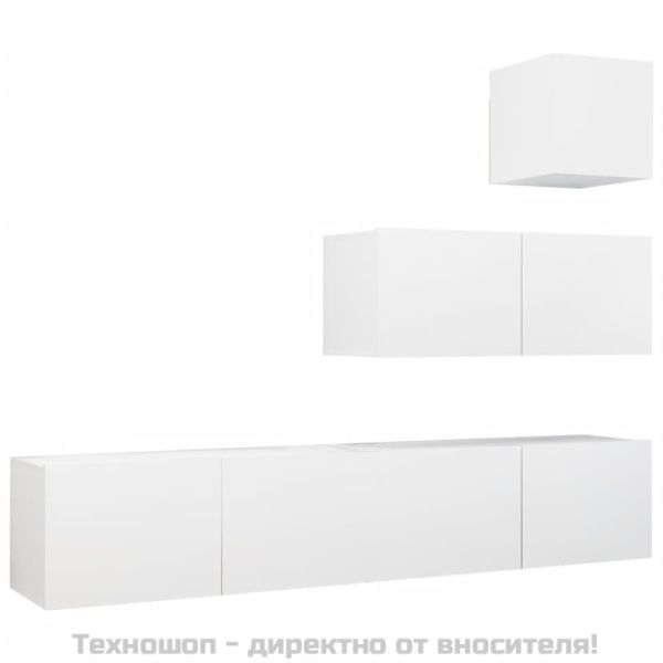 Комплект ТВ шкафове от 4 части, бял, инженерно дърво