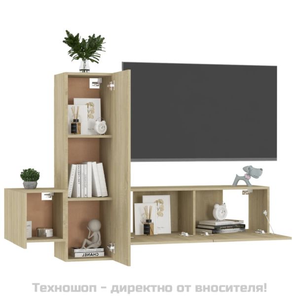 Комплект ТВ шкафове от 3 части, дъб сонома, инженерно дърво