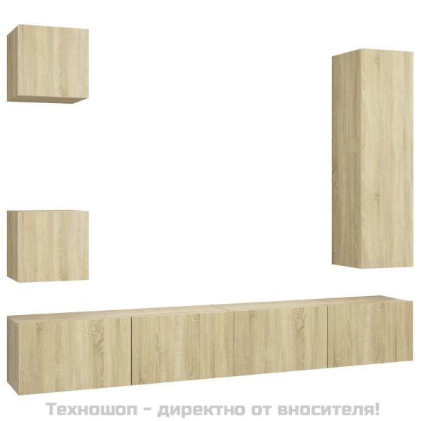 Комплект ТВ шкафове от 5 части, дъб сонома, инженерно дърво