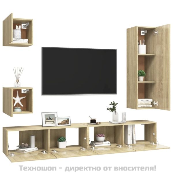 Комплект ТВ шкафове от 5 части, дъб сонома, инженерно дърво