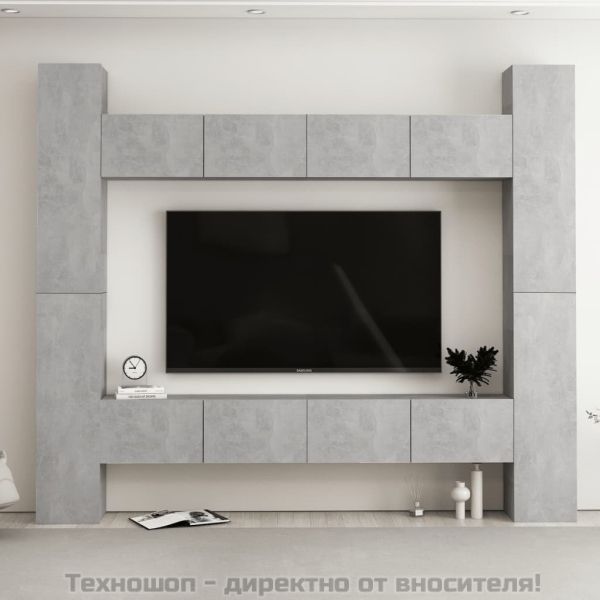 Комплект ТВ шкафове от 8 части, бетонно сив, инженерно дърво