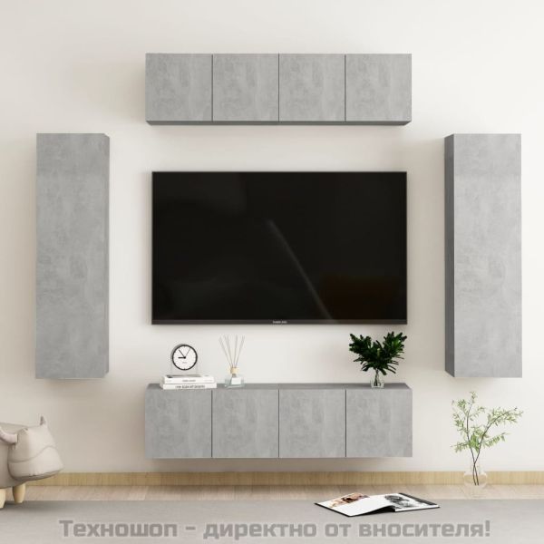 Комплект ТВ шкафове от 6 части, бетонно сиви, инженерно дърво