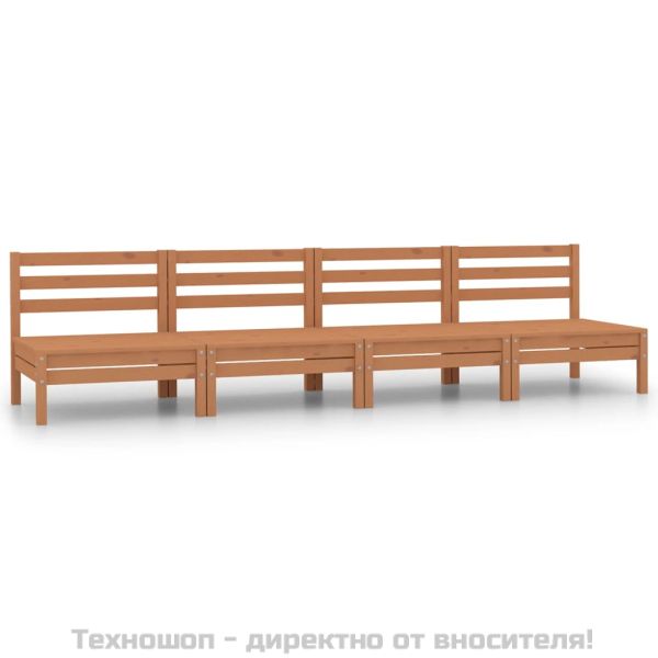 Градински лаундж комплект, 4 части, меденокафяв, бор масив