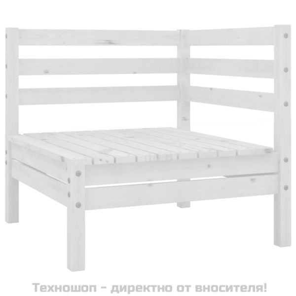 Градински лаундж комплект, 4 части, бял, бор масив
