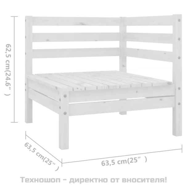 Градински лаундж комплект, 7 части, бял, бор масив