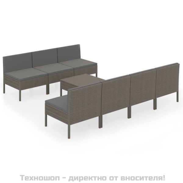 Градински лаундж комплект с възглавници 8 части полиратан сив