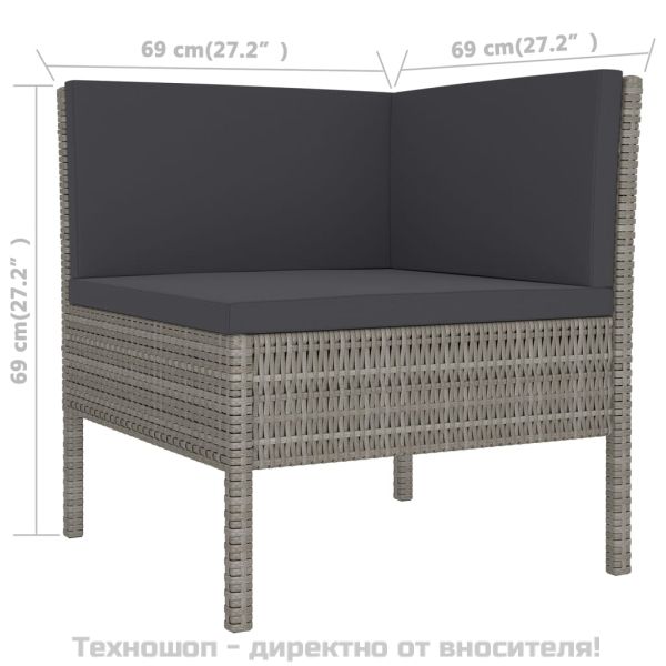 Градински лаундж комплект с възглавници 11 части полиратан сив