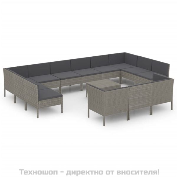Градински лаундж комплект с възглавници 14 части полиратан сив