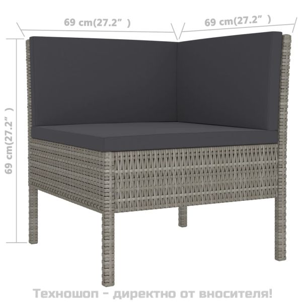 Градински лаундж комплект с възглавници 14 части полиратан сив