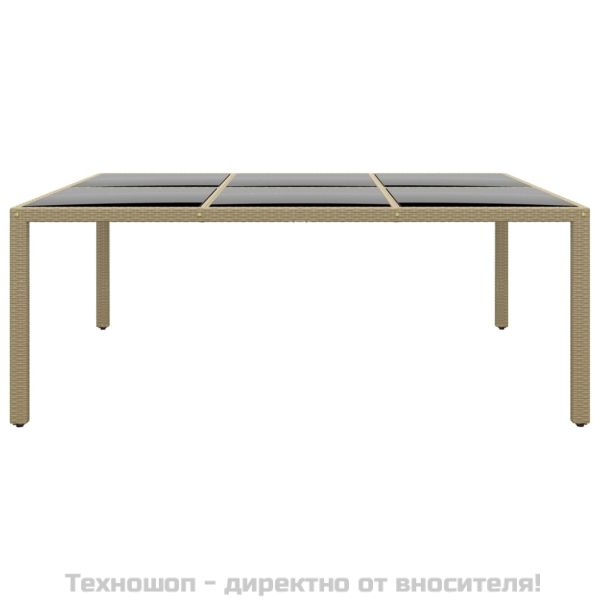 Градинска маса 200x150x75 см закалено стъкло и полиратан бежова