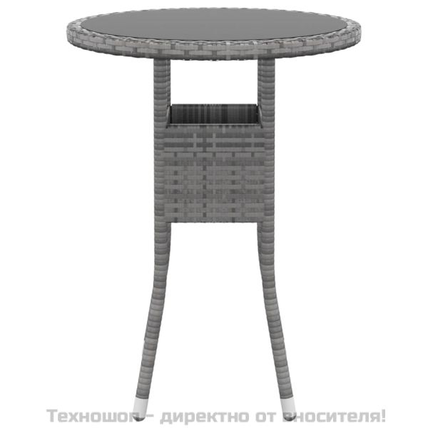 Градинска маса, Ø60x75 см, закалено стъкло и полиратан, сива