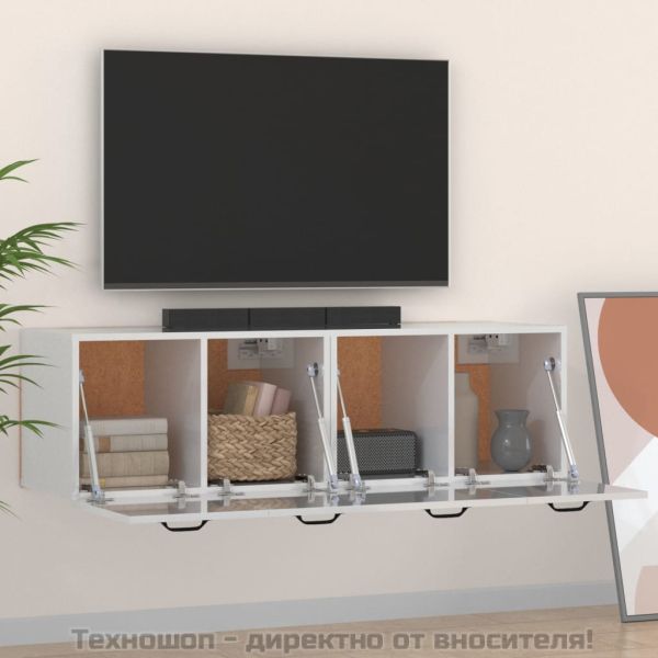 Стенни шкафове 2 бр бял гланц 80x36,5x35 см инженерно дърво