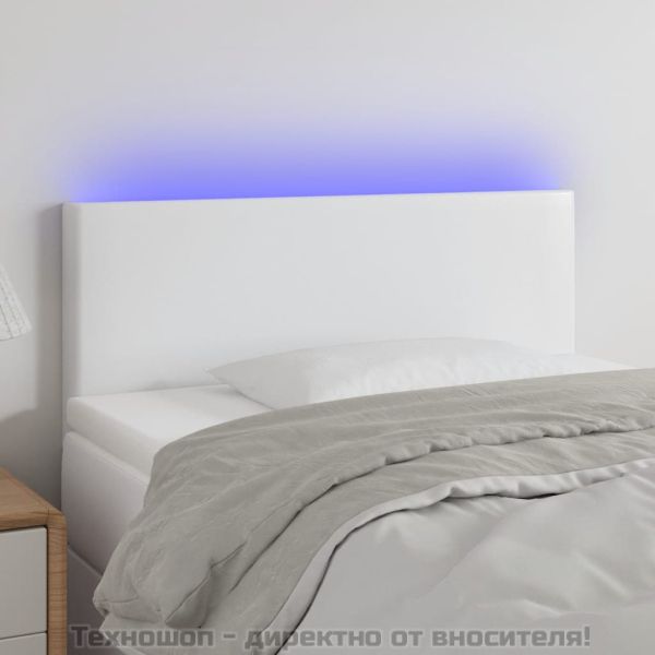 LED Горна табла за легло, бяла, 100x5x78/88 см, изкуствена кожа